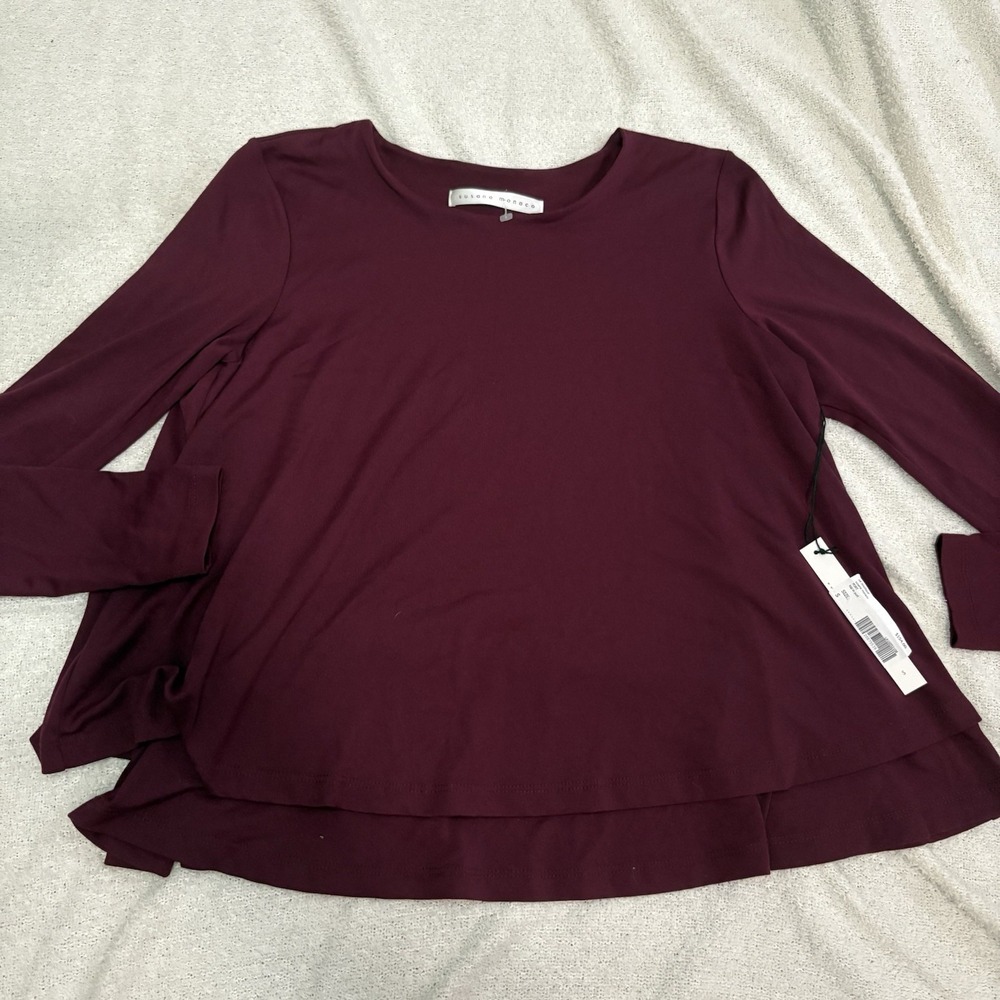 Susana Monaco Crew Long Sleeves Top Burgundy NWT‎ Size Small